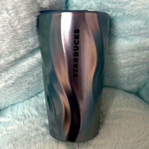 Starbucks Blue Metallic Waves Ceramic Travel Tumbler